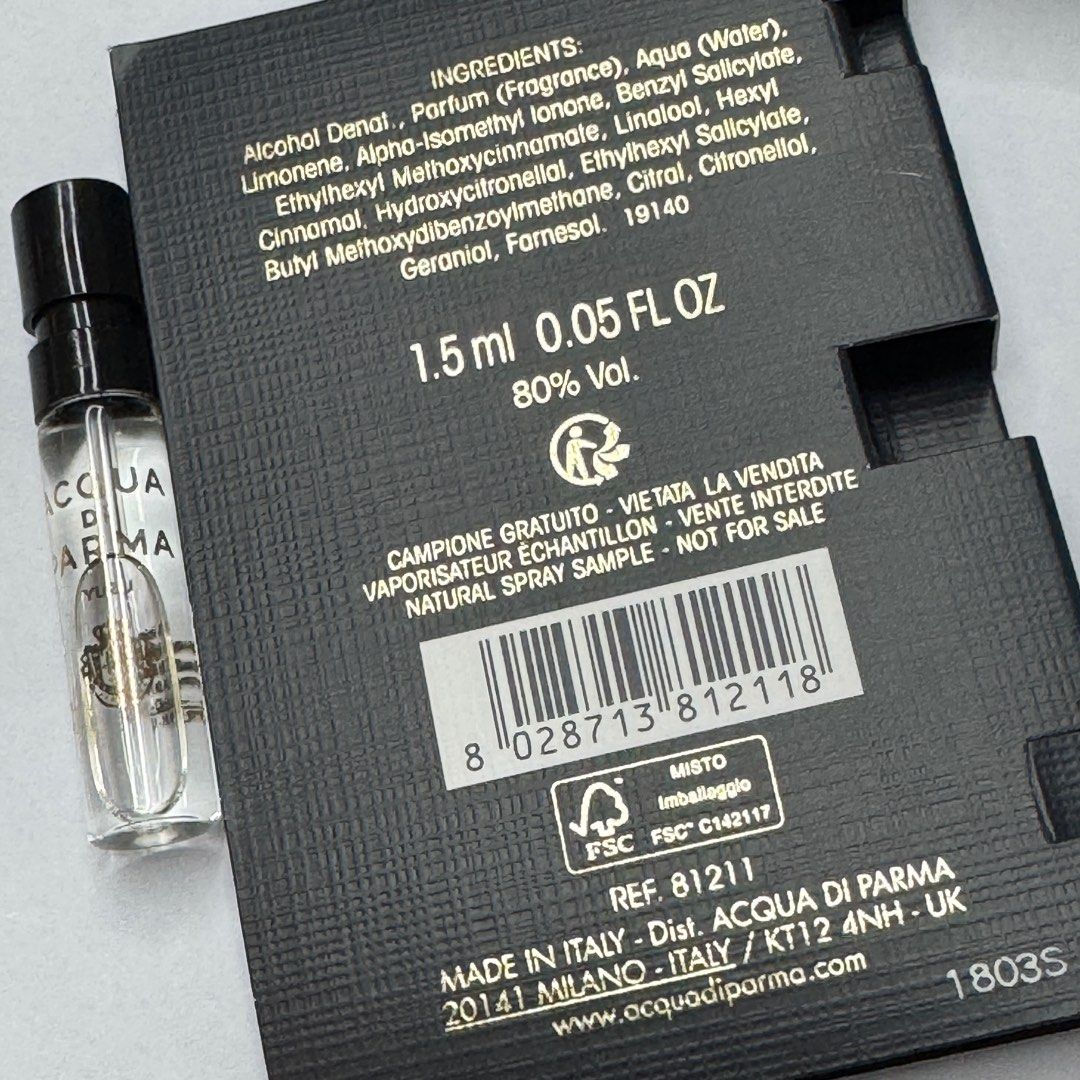 アクア ディ パルマ ユズ EDP 1.5ml 0.05 fl.オンス公式香水サンプル アクア ディ パルマ ユズ EDP 1.5ml 0.05 fl.オンス公式香水サンプル